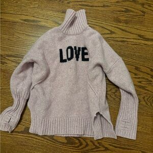 Zadig & Voltaire Pink Turtleneck Sweater with Love Motif